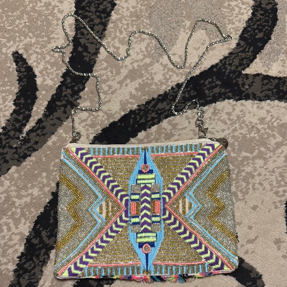 Beaded Multicolor Geometric Crossbody Bag
